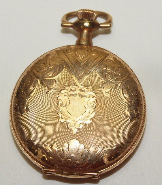 Elgin Os, 15j, hunters case pocket watch, inlaid face, (1 of 2)