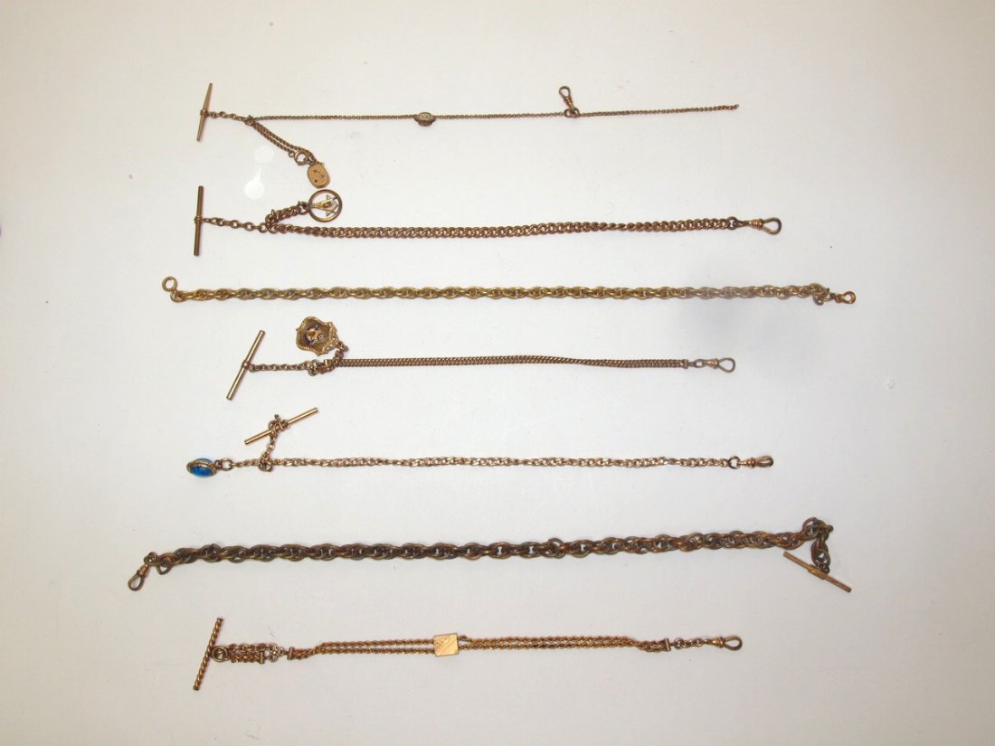 Lot of 7 watch chains, some with fobs (1 of 1)