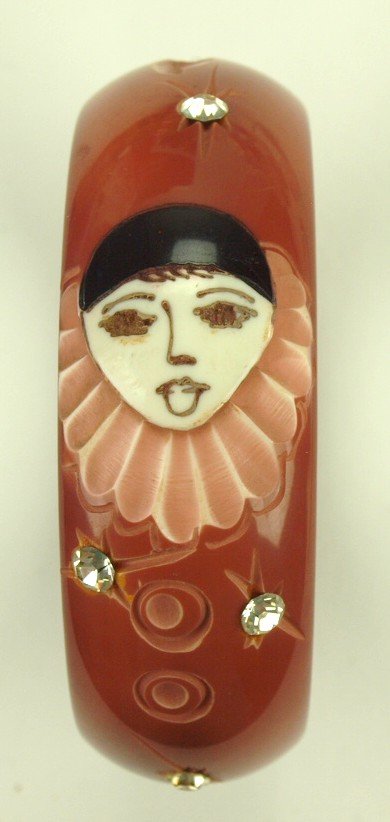 French ARt Deco bakelite bangle bracelet with lady and (1 of 2)