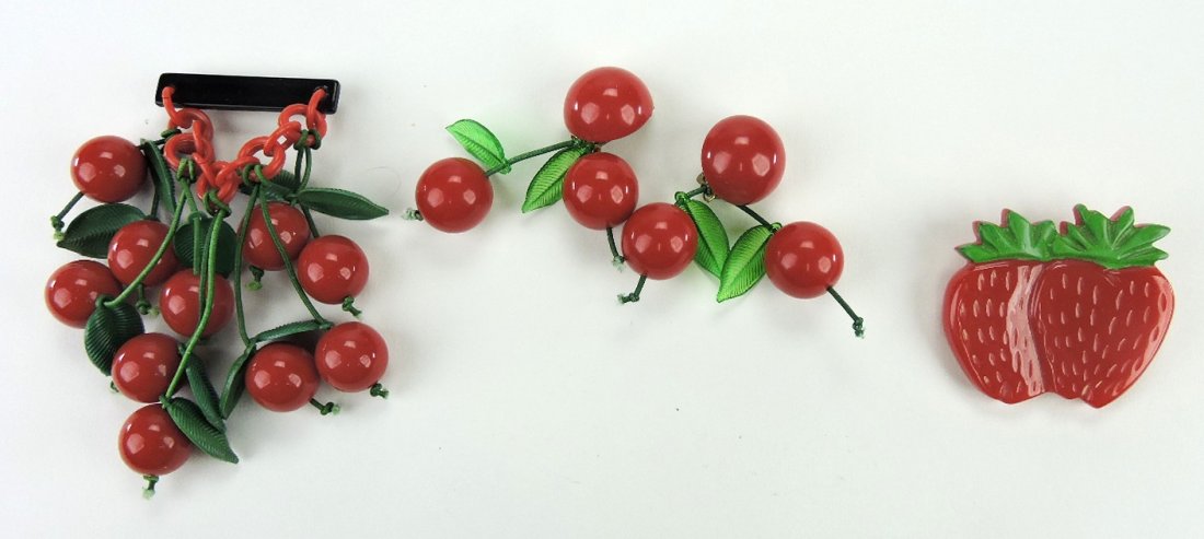 Bakelite cherry brooch, cherry pair earrings, and (1 of 1)