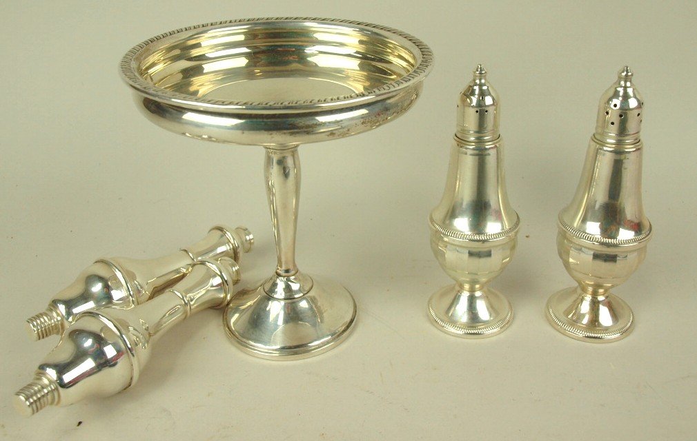 Sterling silver lot of weighted items: compote, salt & (1 of 1)
