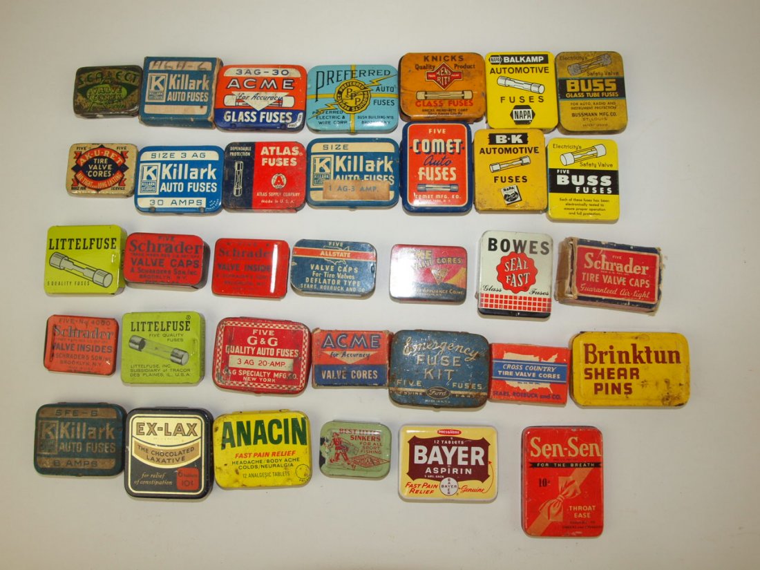 Large lot of advertising tins for automotive fuses, (1 of 1)