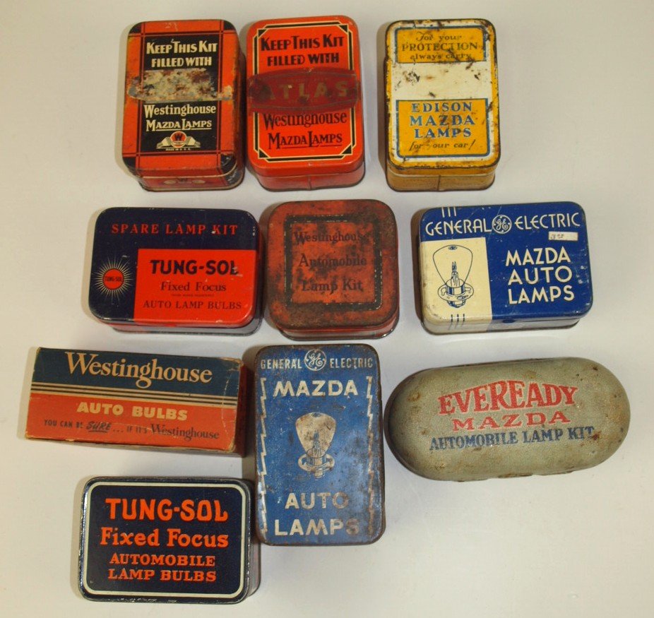 Lot of 10 Auto Lamp advertising tins & boxes: GE, (1 of 1)