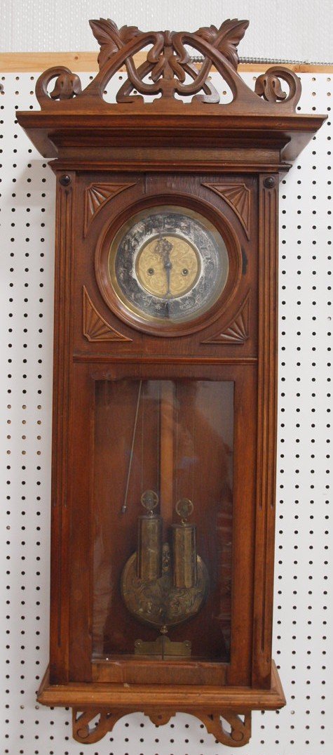 Walnut wall regulator clock, 42", some wood trim (1 of 1)