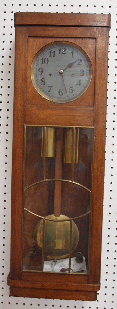 Walnut wall regulator clock, 33" (1 of 1)