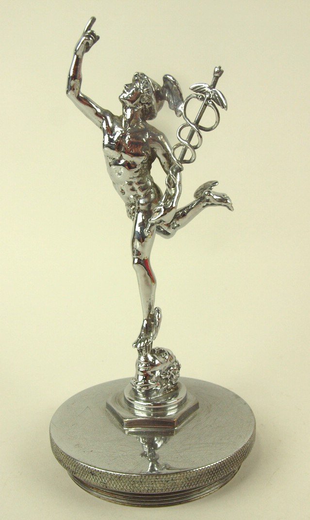 1920's Winged Mercury hood ornament radiator cap, 7" (1 of 2)