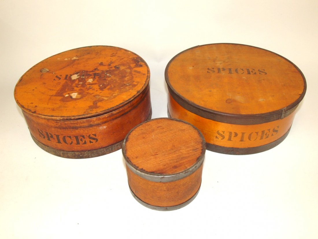 Lot of 2 shaker primitive spice canisters, complete and (1 of 3)