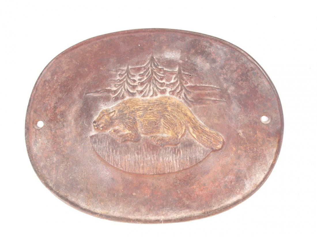 Cast iron beaver stove plate, 11" x 9": Cast iron beaver stove plate, 11" x 9"