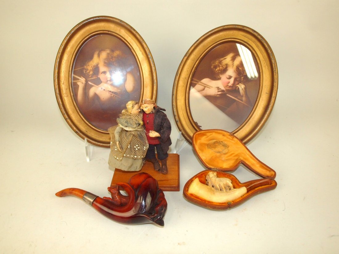 Russian doll couple on wooden base, 5", 2 cupid prints, (1 of 6)