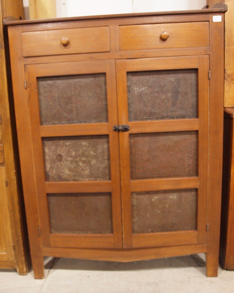 Walnut pie safe with piercede tin doors and wood splash (1 of 1)