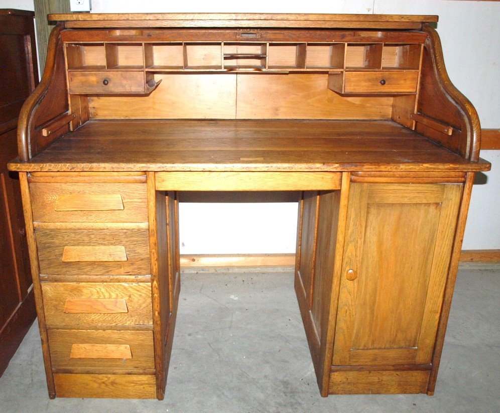 Oak S-curve roll top desk, 48"h: Oak S-curve roll top desk, 48"h