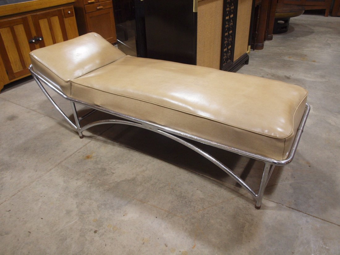 Mid century modern chrome lounger with vinyl upholstery (1 of 1)