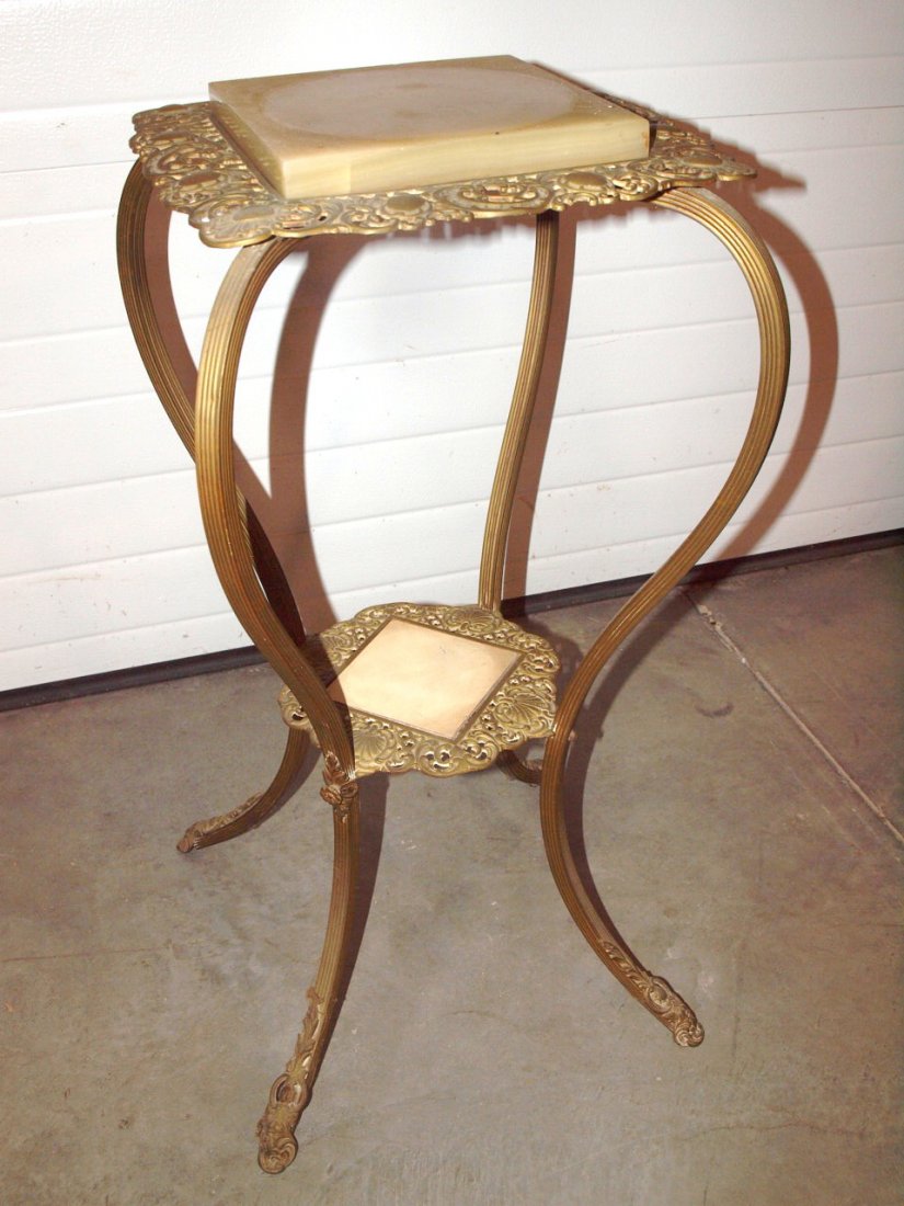 Brass fern stand with onyx inserts (1 of 1)