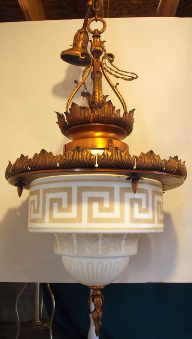 Large hanging store fixture with glass shade, 28"d 53"h (1 of 2)