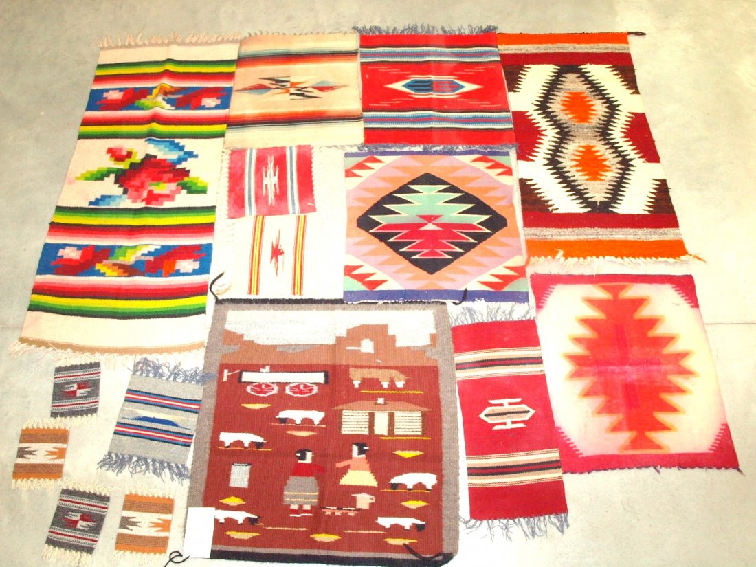Lot of 15 Navajo Indian rugs, throws, and others: Lot of 15 Navajo Indian rugs, throws, and others