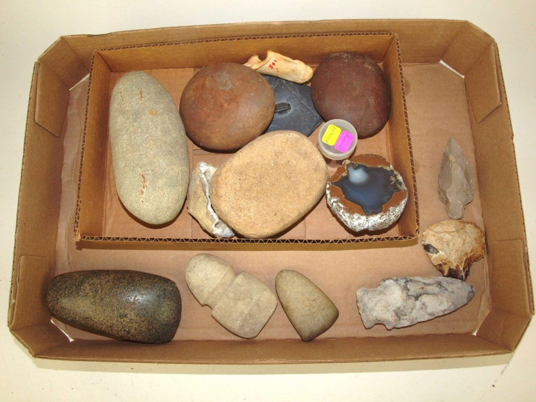 Box of Native American Indian relics: ax, celts, and (1 of 1)