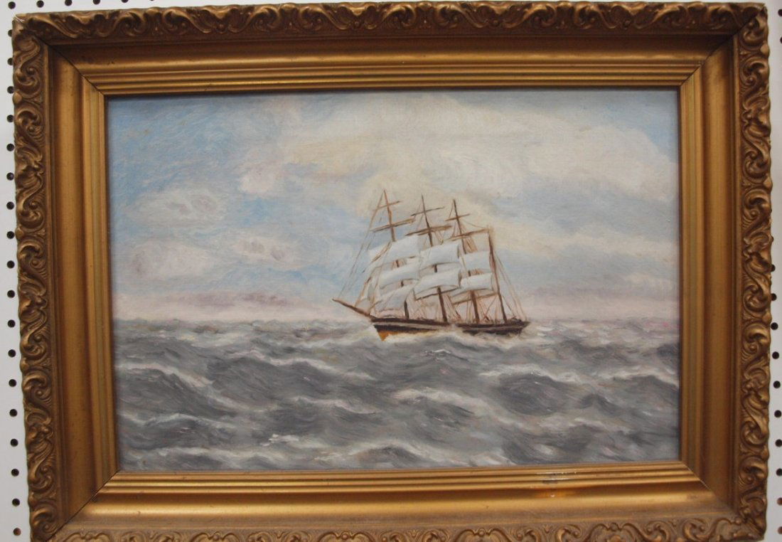 O/C of ship at sea, 18' x 12": O/C of ship at sea, 18' x 12"