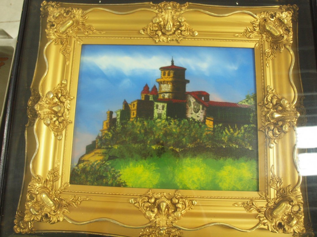 Reverse painting on glass of Heidleberg Castle in gilt (1 of 1)