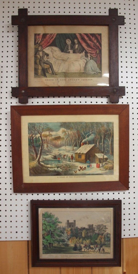 Currier & Ives lot of 3 prints: "Death of Gene Andrew (1 of 4)