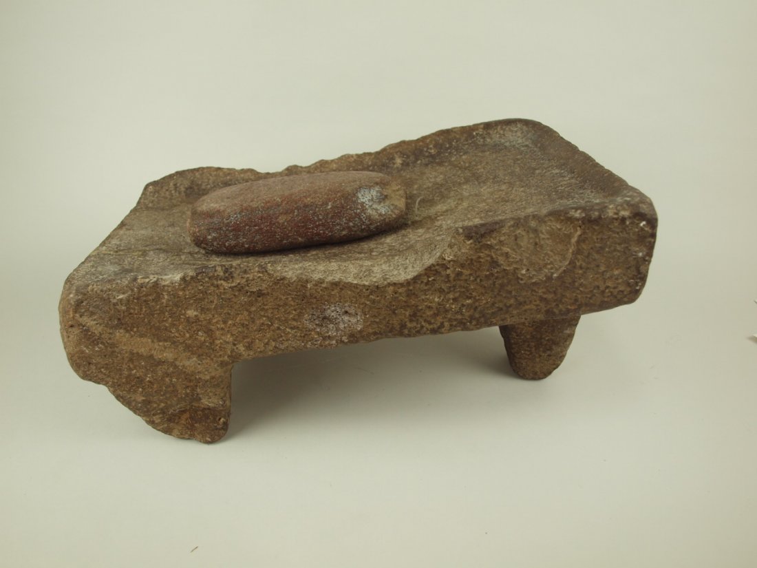 Native American Indian stone grinding table and stone, (1 of 1)