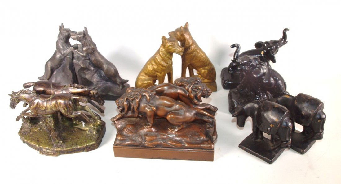 Bookend lot of 6 pair animals: 2-dogs, elephant, horse, (1 of 1)