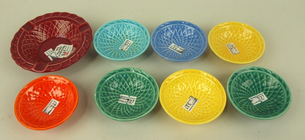 Fiesta Harlequin basket weave ash tray, 7 nut cups some (1 of 1)