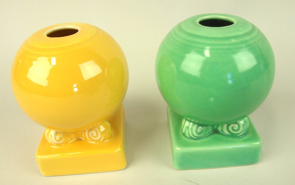 Fiesta tripod candle holders, pair, 1-green, 1-yellow (1 of 1)