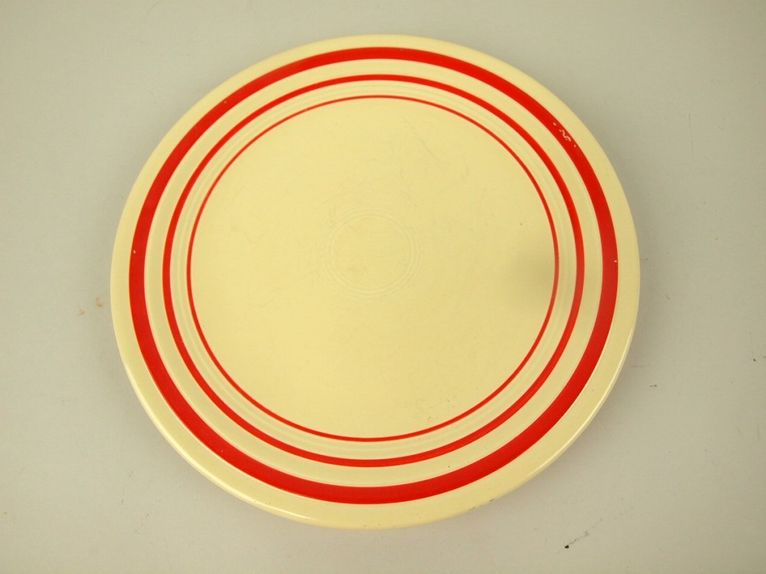 Fiesta 9" plate, ivory with red stripe, minor wear (1 of 1)