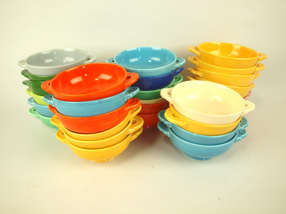 Fiesta cream soup: 28 mixed colors, nicks & wear: Fiesta cream soup: 28 mixed colors, nicks & wear