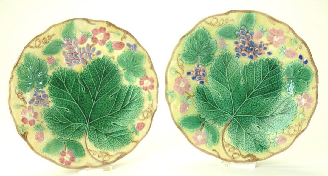 Wedgwood majolica pair of yellow grape leaf and (1 of 1)