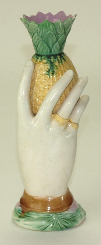 Majolica pineapple andhand vase, 10 1/2", professional (1 of 1)