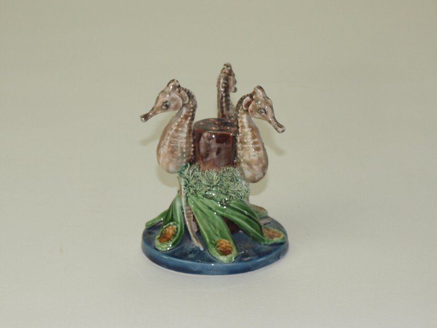Portugal Palissy style majolica seahorse toothpick (1 of 1)