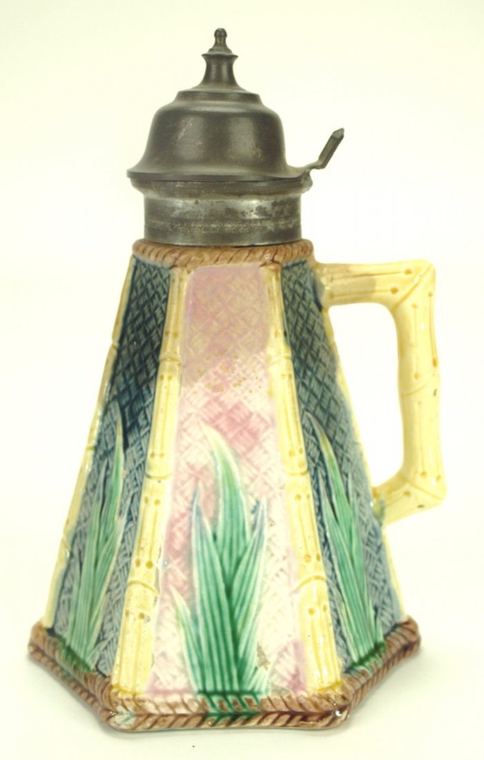 Etruscan majolica bamboo syrup pitcher, 8" (1 of 1)