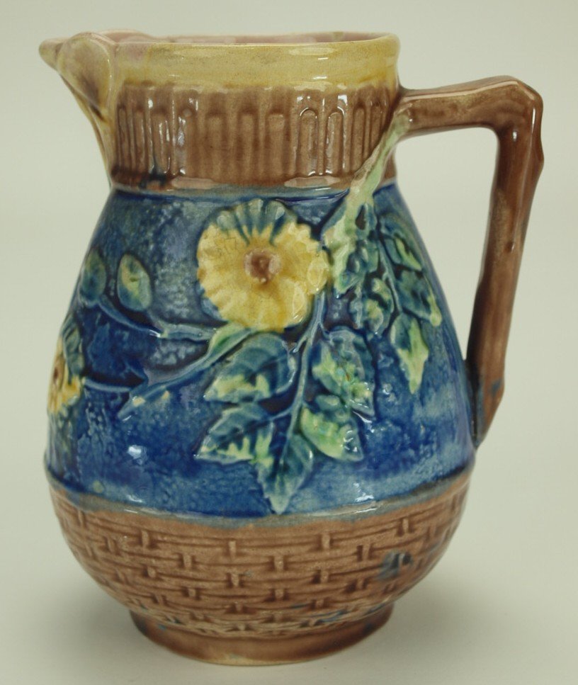 Etruscan majolica cobalt wild rose pitcher, 7 1/4" (1 of 1)