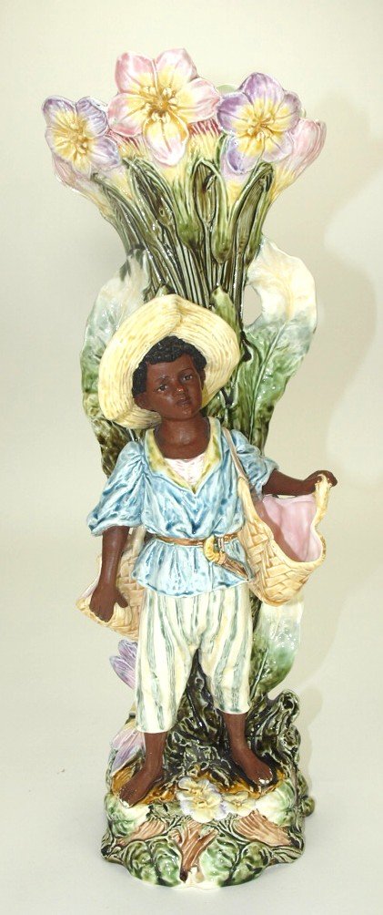 Continental majolica Blackamoor vase with man with (1 of 1)