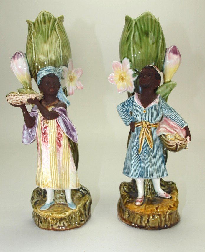 Continental majolica Blackamoor pair of figural vases (1 of 1)