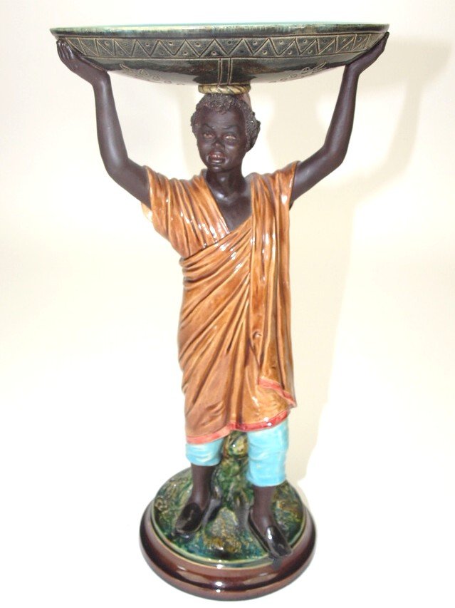 Bloch majolica Blackamoor tazza of man holding tray (1 of 1)