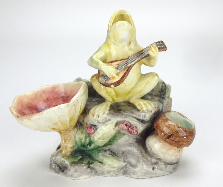 Continental majolica figural frog with mandolin match (1 of 1)