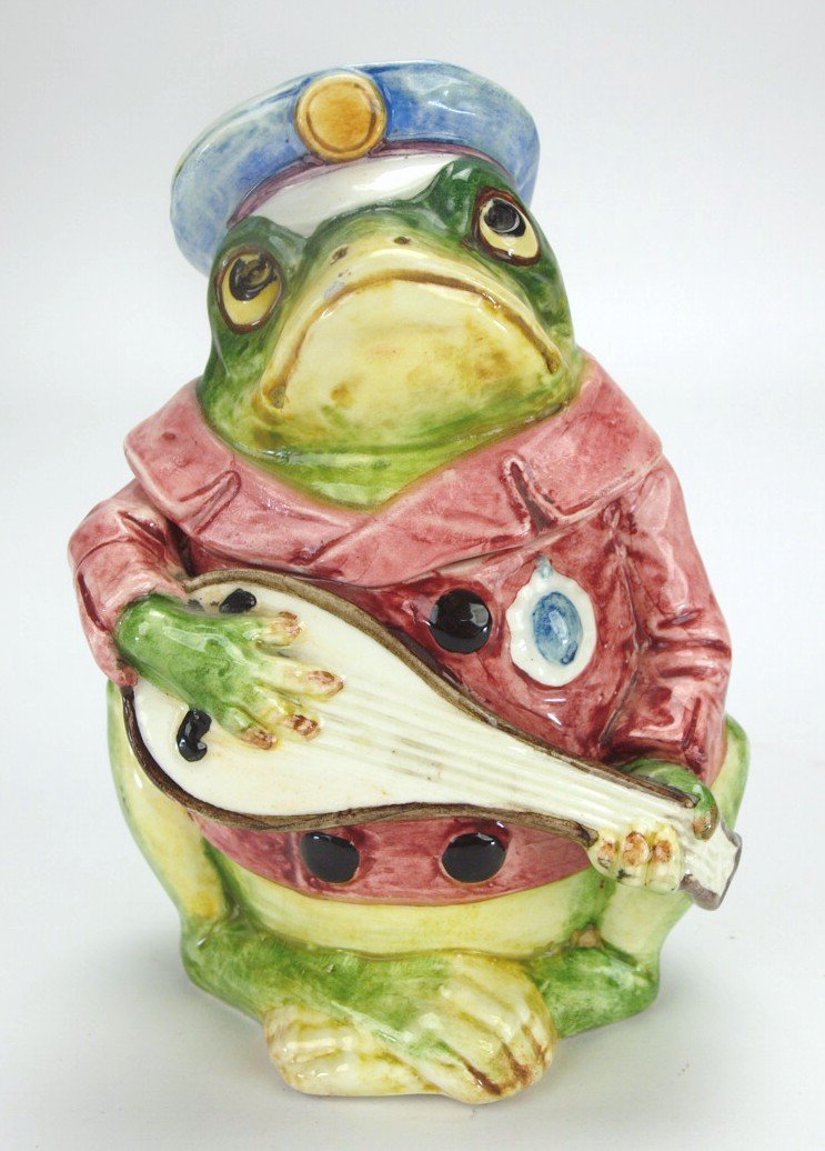 Continental majolica frog with mandolin and red jacket (1 of 1)
