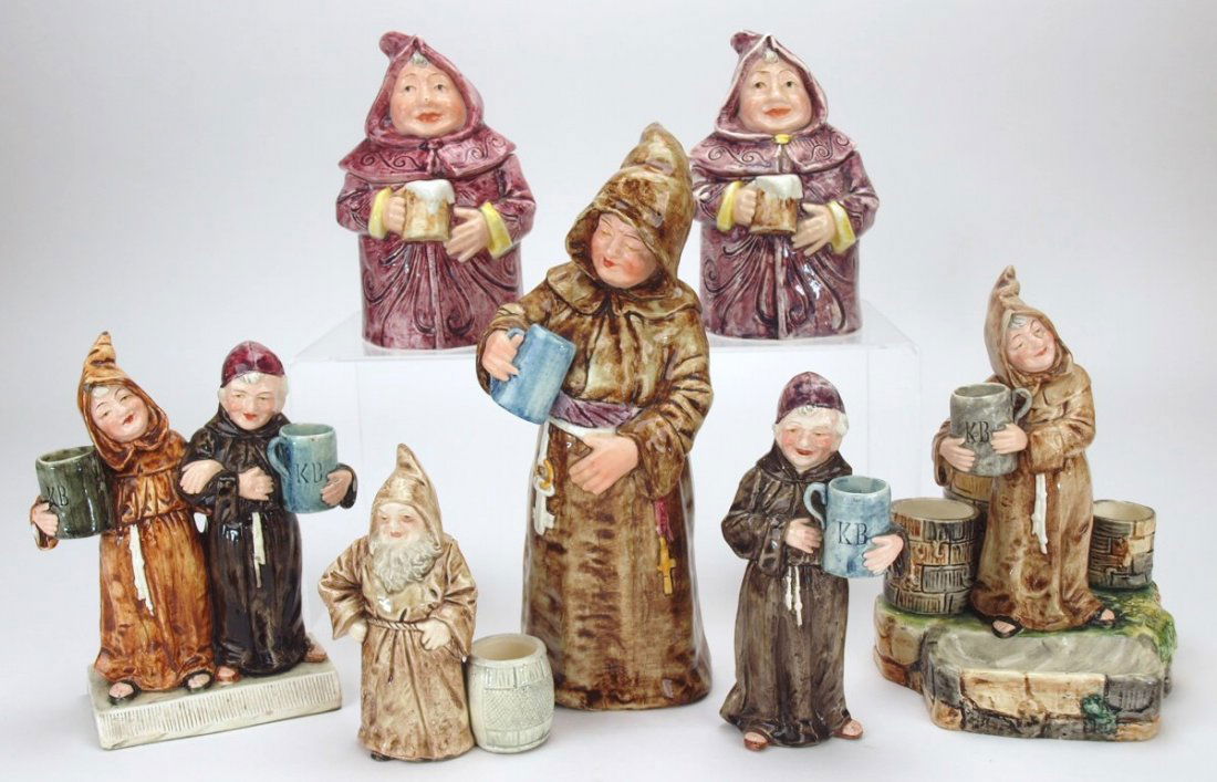 Majolica monk group of 7 items - 4 match strikers, 2 (1 of 1)