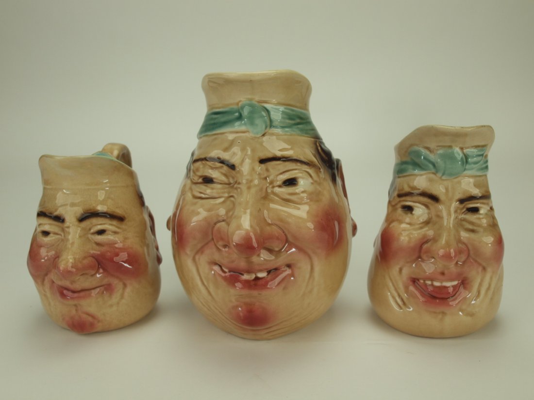 Sarreguemines majolica lot of 3 "Jolly Fellows" face (1 of 1)