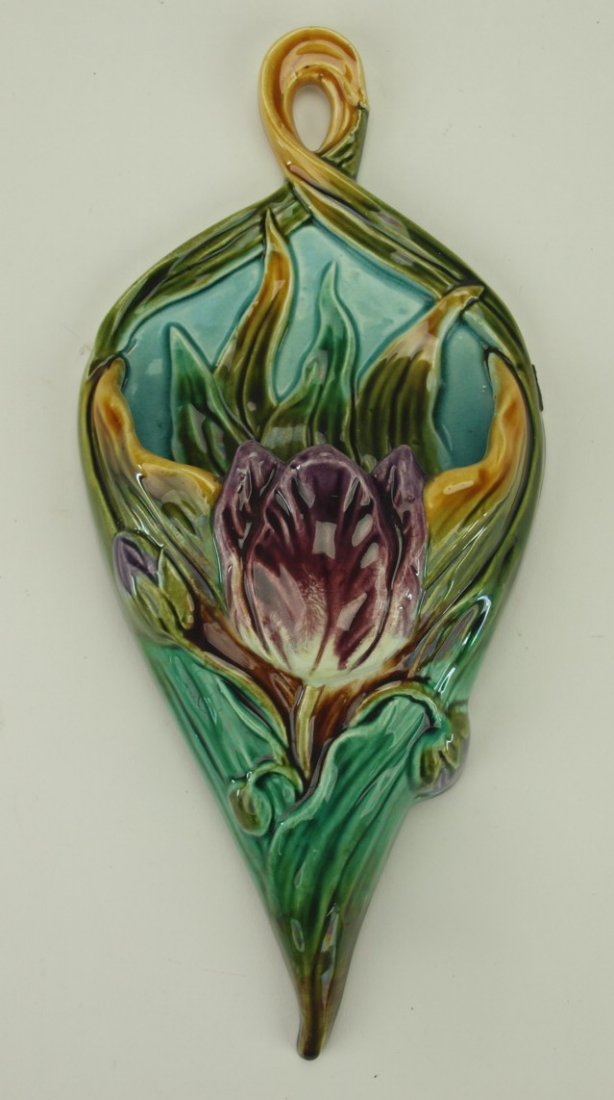 Continental majolica floral form wall pocket , 12" (1 of 1)