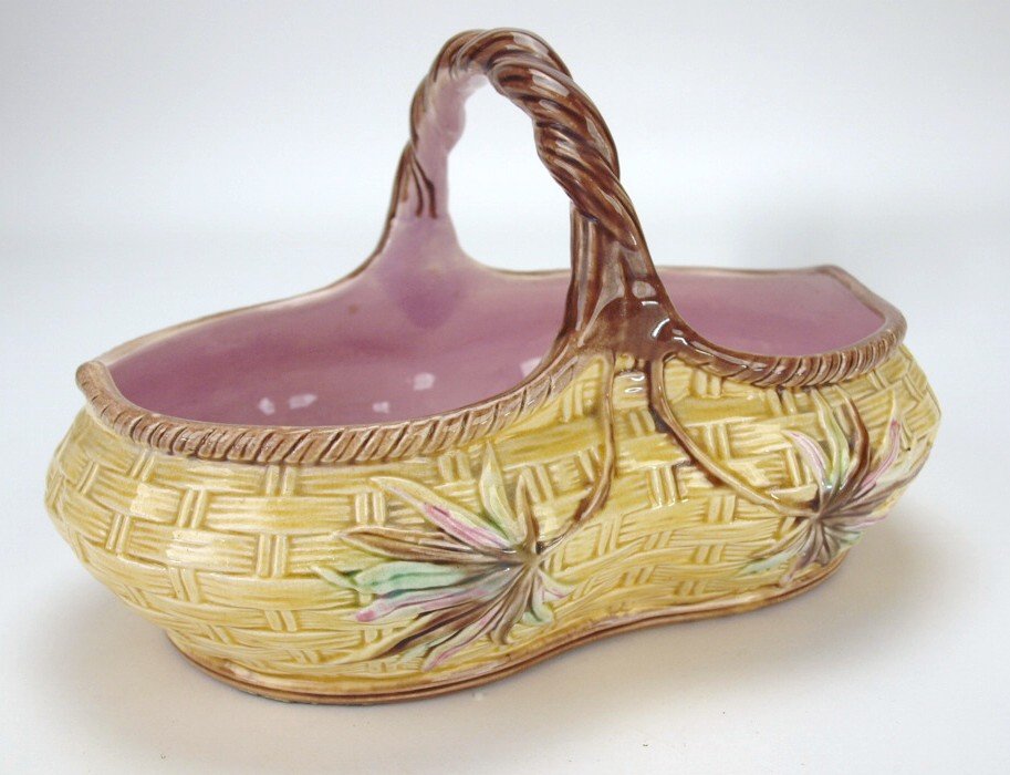 Banks & Thorley bamboo and wicker majolica basket, 10"w (1 of 1)