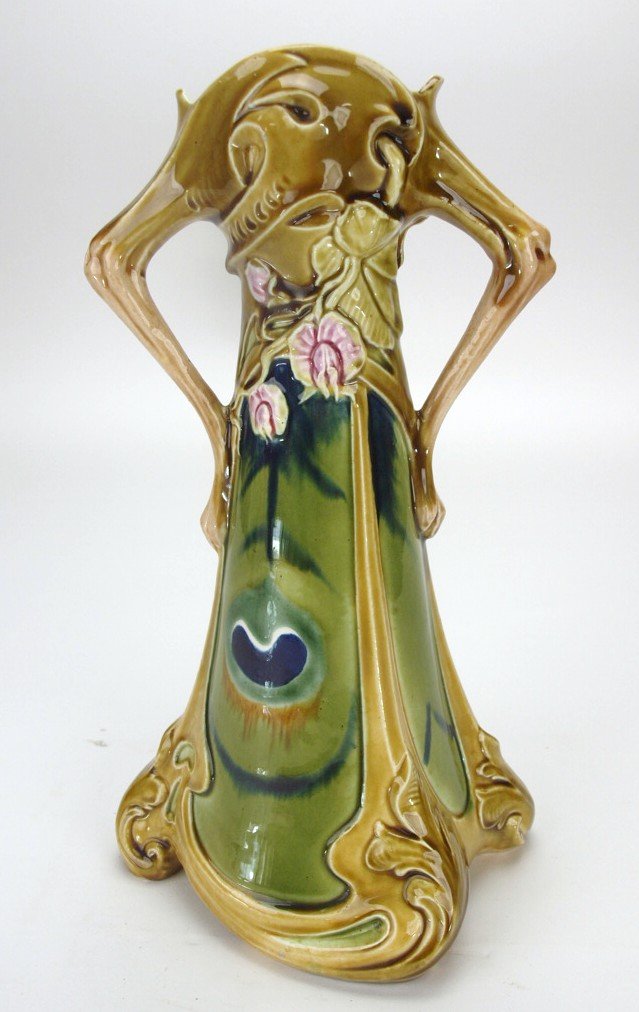 Continental majolica Art Nouveau vase, 12" (1 of 1)