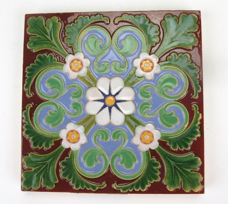 Minton majolica 6" floral tile (1 of 1)