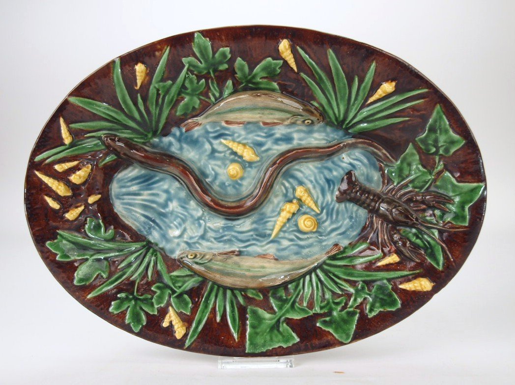 Early Geoffrey Lugg contemporary Palissy tray with eel, (1 of 1)