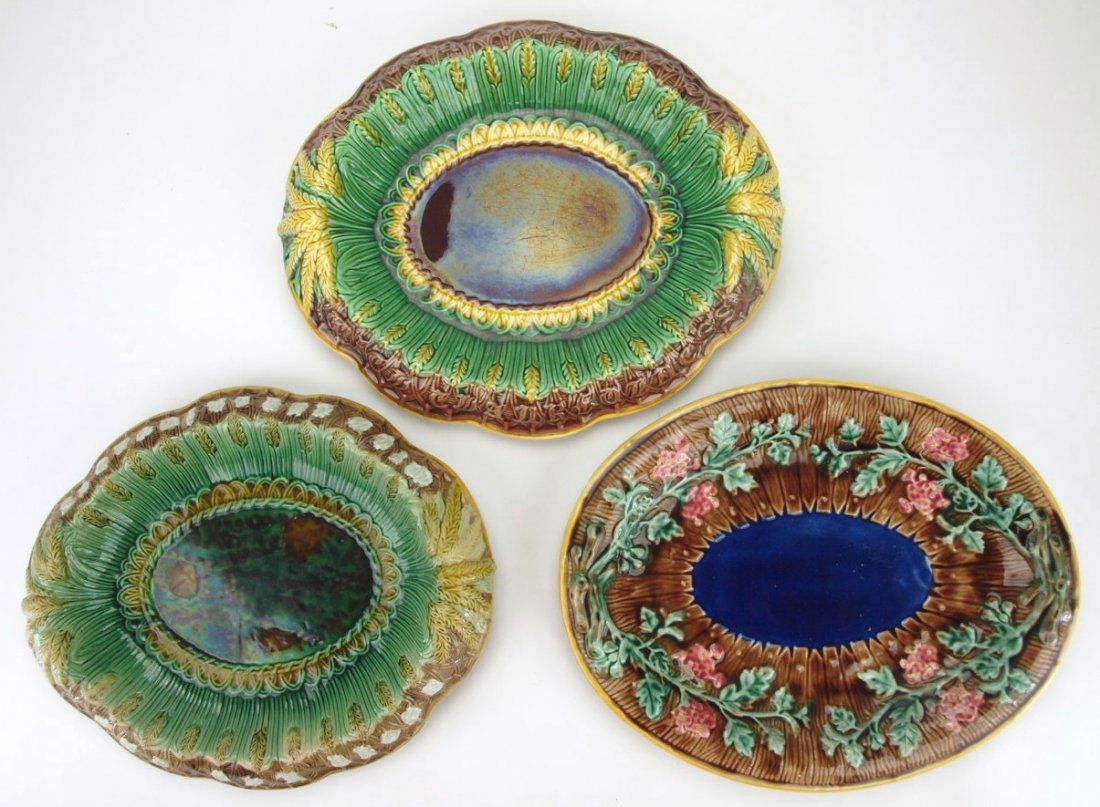 Majolica lot of 3 platters - 2 wheat and one picket (1 of 1)