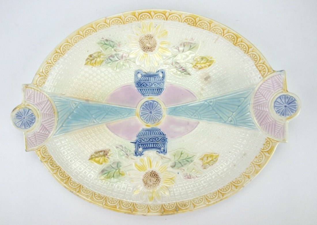 Lear majolica sunflower and urn platter, 14 1/2" (1 of 1)