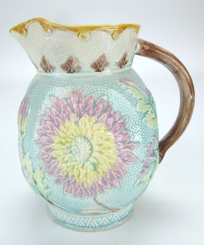 Majolica New England Aster pitcher, 8 1/4" (1 of 1)