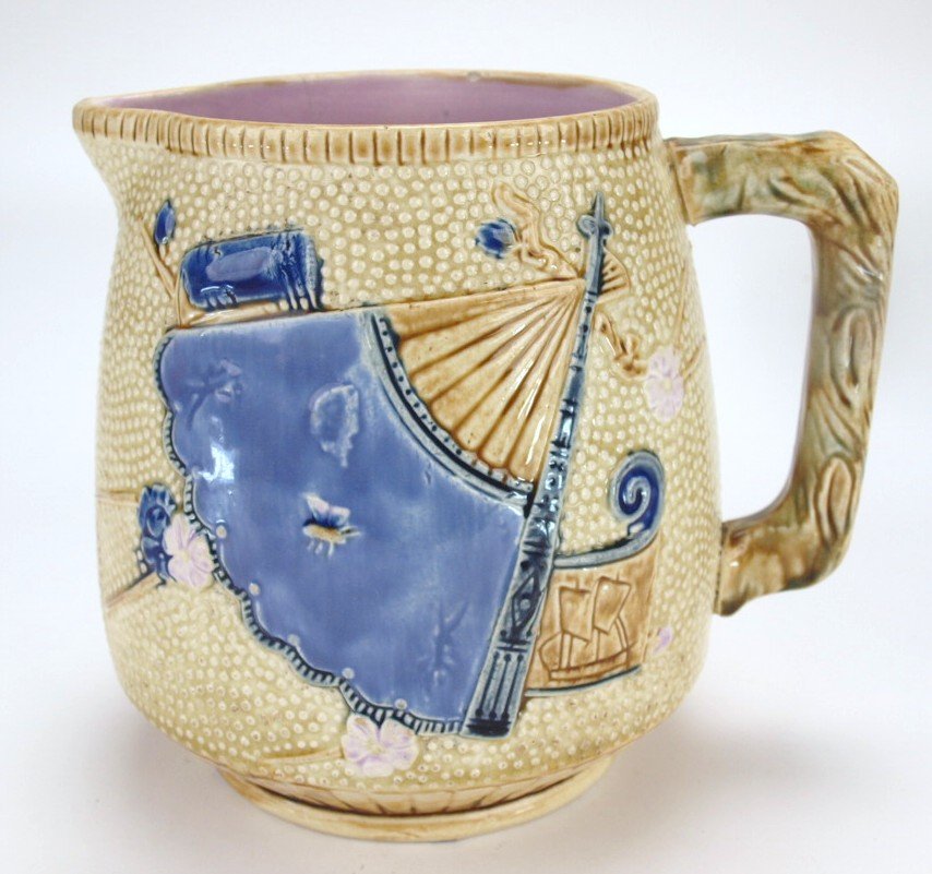 Fielding majolica fan and scroll pitcher, 7 1/2" , (1 of 1)